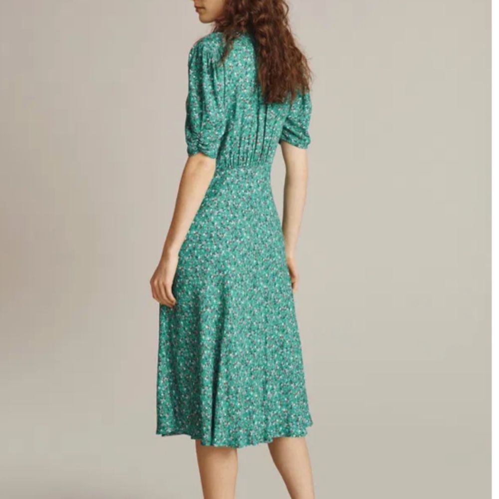 Ghost London size M Sabrina dress green ditsy floral buttoned puff sleeve midi - Picture 14 of 14